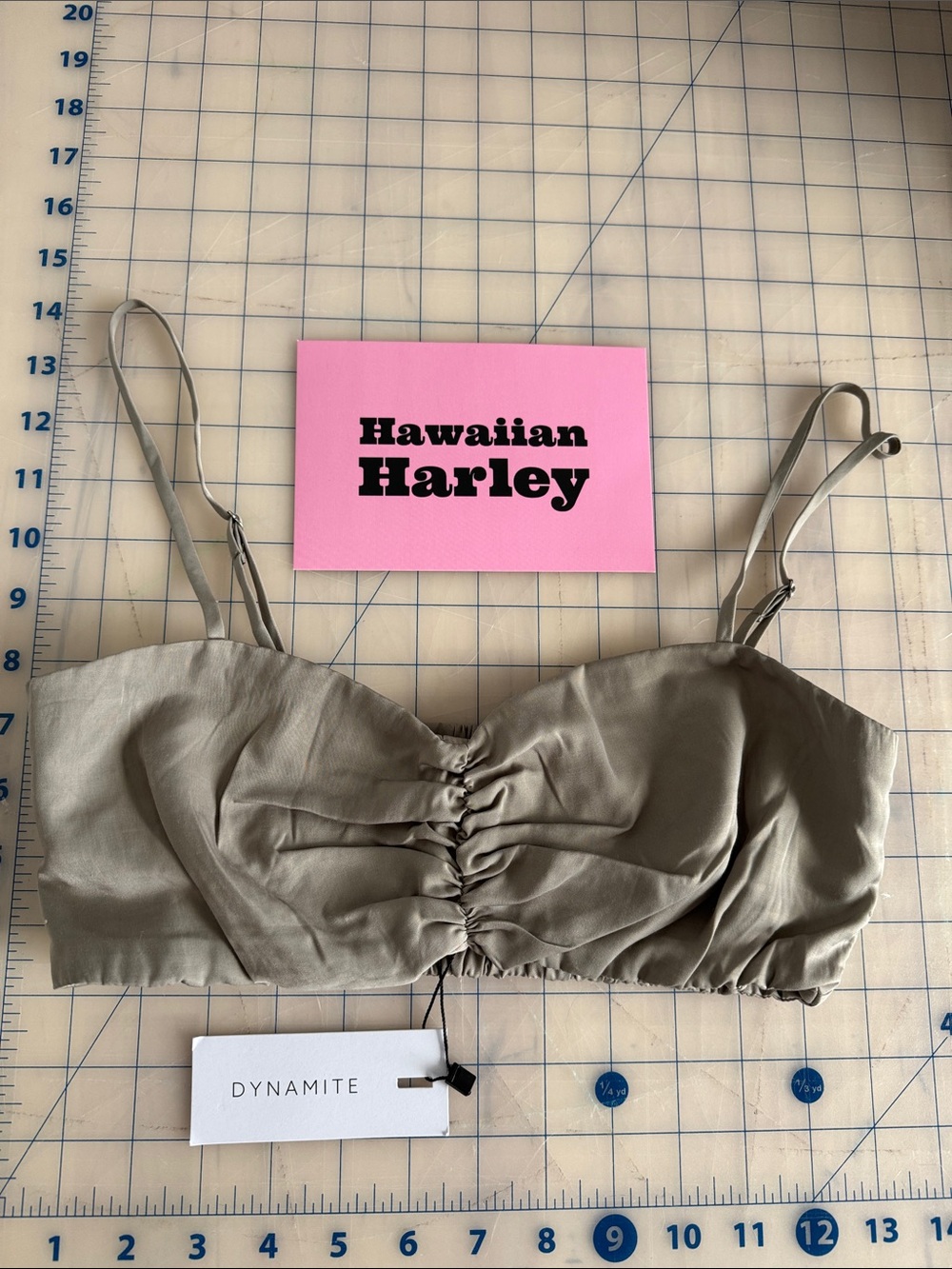 Dynamite Ruched Satin Camisole in Taupe Green